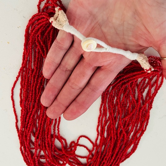 Vintage Multi strand Native American Red Coral Seed Bead Woven Torsade Necklace. - Picture 5 of 14